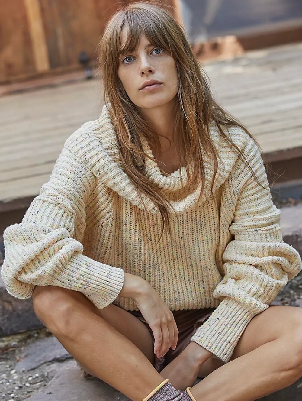 Free People Leo Tunic Cowl Sweater Oversized Chunky Knit Size XS Bohemian